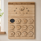 Gefühlstafel Hund aus Holz für Kinder mit 12 magnetischen Hundegesichtern zum Benennen von Gefühlen