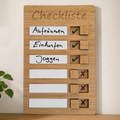 Holz-Checkliste mit beschreibbaren Aufgabenfeldern und Schiebereglern zum Abhaken