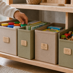 Kinderzimmer Etiketten Holz Variante Spielsachen an Aufbewahrungsboxen mit Symbolschildern