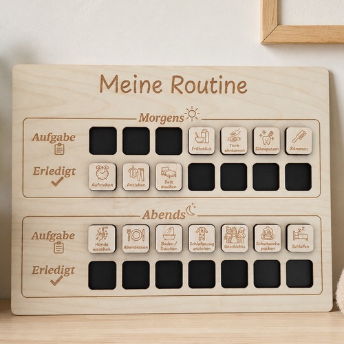 Routinetafel für Kinder aus Holz mit magnetischen Karten für Morgenroutine und Abendroutine