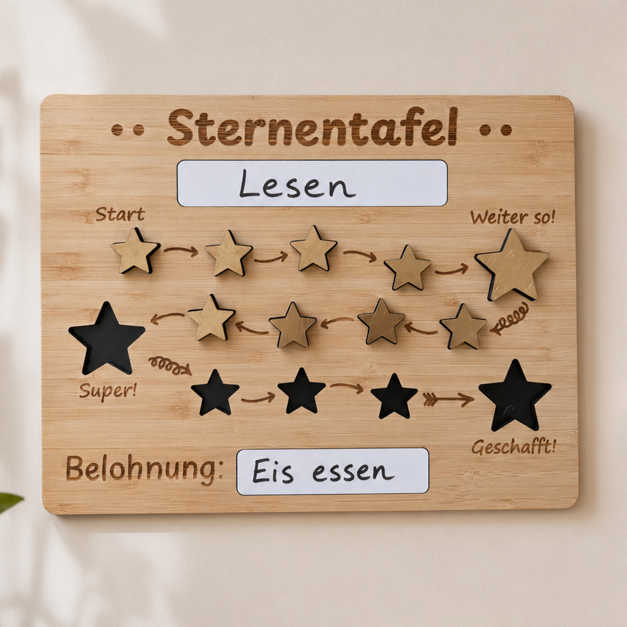 Sternentafel aus Holz für Kinder mit Belohnungsfeld und magnetischen Sternen