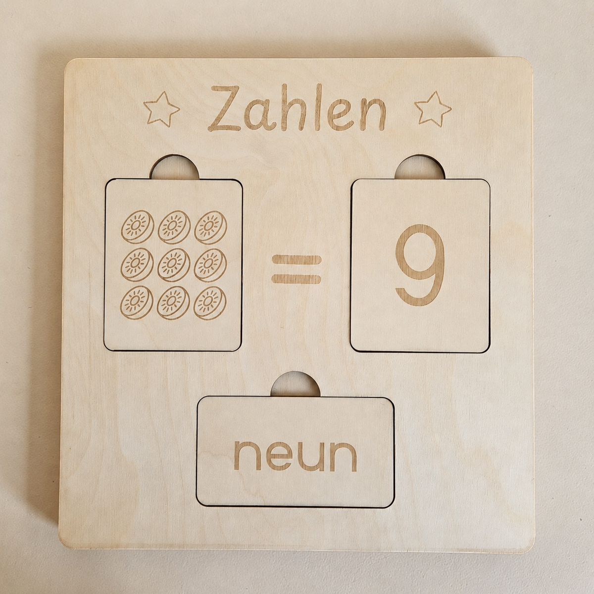 Zahlen-Lernbrett aus Holz für Vorschule und Kindergarten mit Mengenkarten, Ziffern und Zahlwörtern
