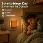 Schlafendes Kind mit Blume-des-Lebens-Nachtlicht aus Holz als sanfte Orientierung im Dunkeln