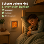 Schlafendes Kind mit Rakete-Nachtlicht aus Holz als sanfte Orientierung im Dunkeln