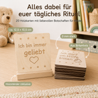 Set mit 20 Affirmationskarten aus Holz für Kinder mit Holzständer für ein tägliches Ritual