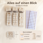 Übersicht zum Kinderzimmer Etiketten Holz Set für Spielsachen mit Holzetiketten, Klettpunkten, Stoffbeutel