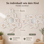 Modularer Mutmach-Spiegel Einhorn in weiß mit 10 gravierten Holzelementen, Acrylspiegel und frei kombinierbarer Wandgestaltung