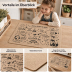 Kork-Schreibtischunterlage mit Kinder-Affirmationen, natürlicher Oberfläche und Größe 58 x 38 cm für den Lernplatz