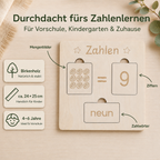 Holz-Lernbrett für Zahlen mit Mengendarstellung, Ziffern und Zahlwörter zum spielerischen Zuordnen
