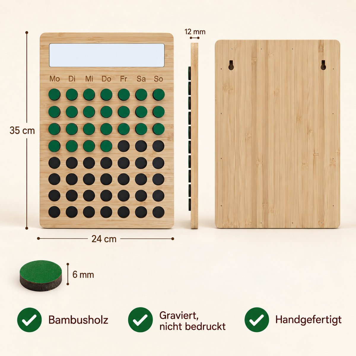 Maße und Vorteile des Gewohnheitstracker aus Bambusholz