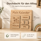 Dauerkalender für Kinder aus Bambusholz mit 35 magnetischen Kärtchen, Jahreszeit, Wochentag, Datum und Monat