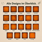 Alle Kinder-Nachtlicht-Designs im Überblick mit Motiven wie Anker, Bagger, Einhorn und Weltall