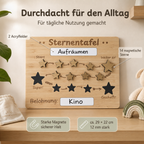 Sternentafel aus Holz mit zwei Acrylfeldern, 14 magnetischen Sternen und Belohnungsfeld