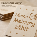 Detailansicht einer gravierten Affirmationskarte aus Birkenholz mit positiver Botschaft für Kinder