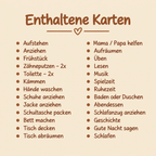 Enthaltene Aufgabenkarten für die Aufgabentafel aus Holz mit Morgen- und Abendroutine