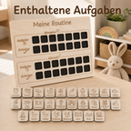 Enthaltene Aufgabenkarten für die Routinetafel aus Holz mit Morgen- und Abendroutine