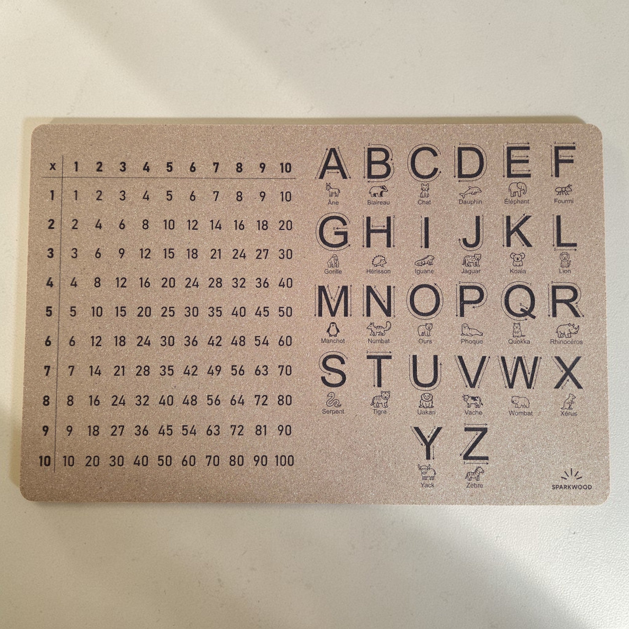 Kork Schreibtischunterlage - Einmaleins & Alphabet - Französisch - 1